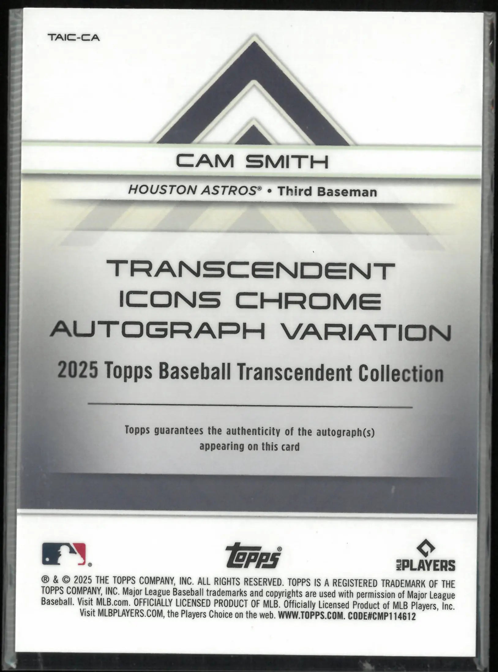 2025 Topps Transcendent Icons Chrome Autograph Rookie Cam Smith Auto RC 