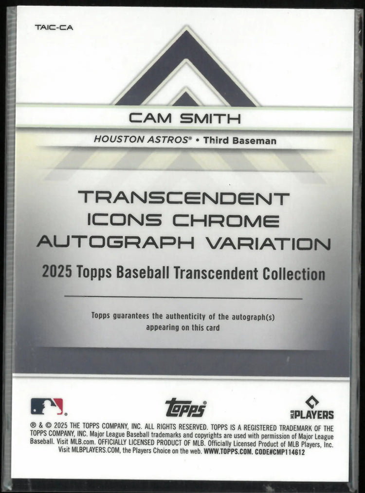 2025 Topps Transcendent Icons Chrome Autograph Rookie Cam Smith Auto RC 