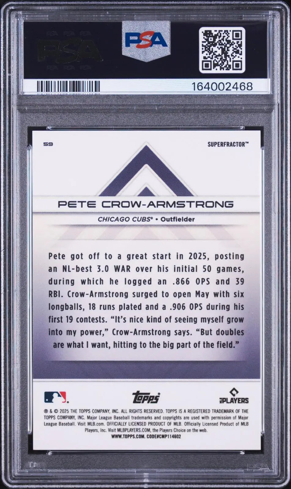 2025 Topps Transcendent Icons Chrome Pete Crow-Armstrong Superfractor 1/1 PSA 10 