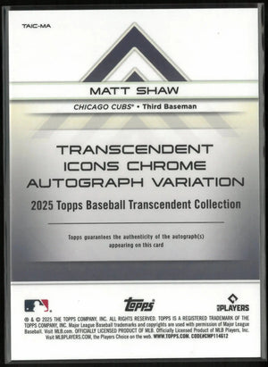 2025 Topps Transcendent Icons Chrome Rookie Autograph Matt Shaw Auto /25 RC 