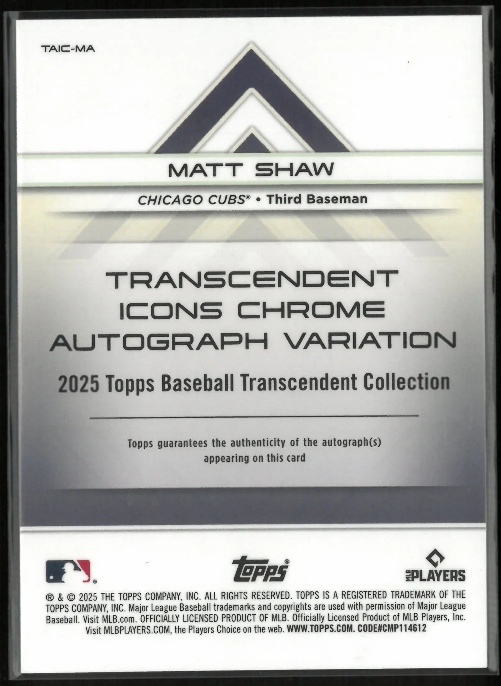 2025 Topps Transcendent Icons Chrome Rookie Autograph Matt Shaw Auto /25 RC 