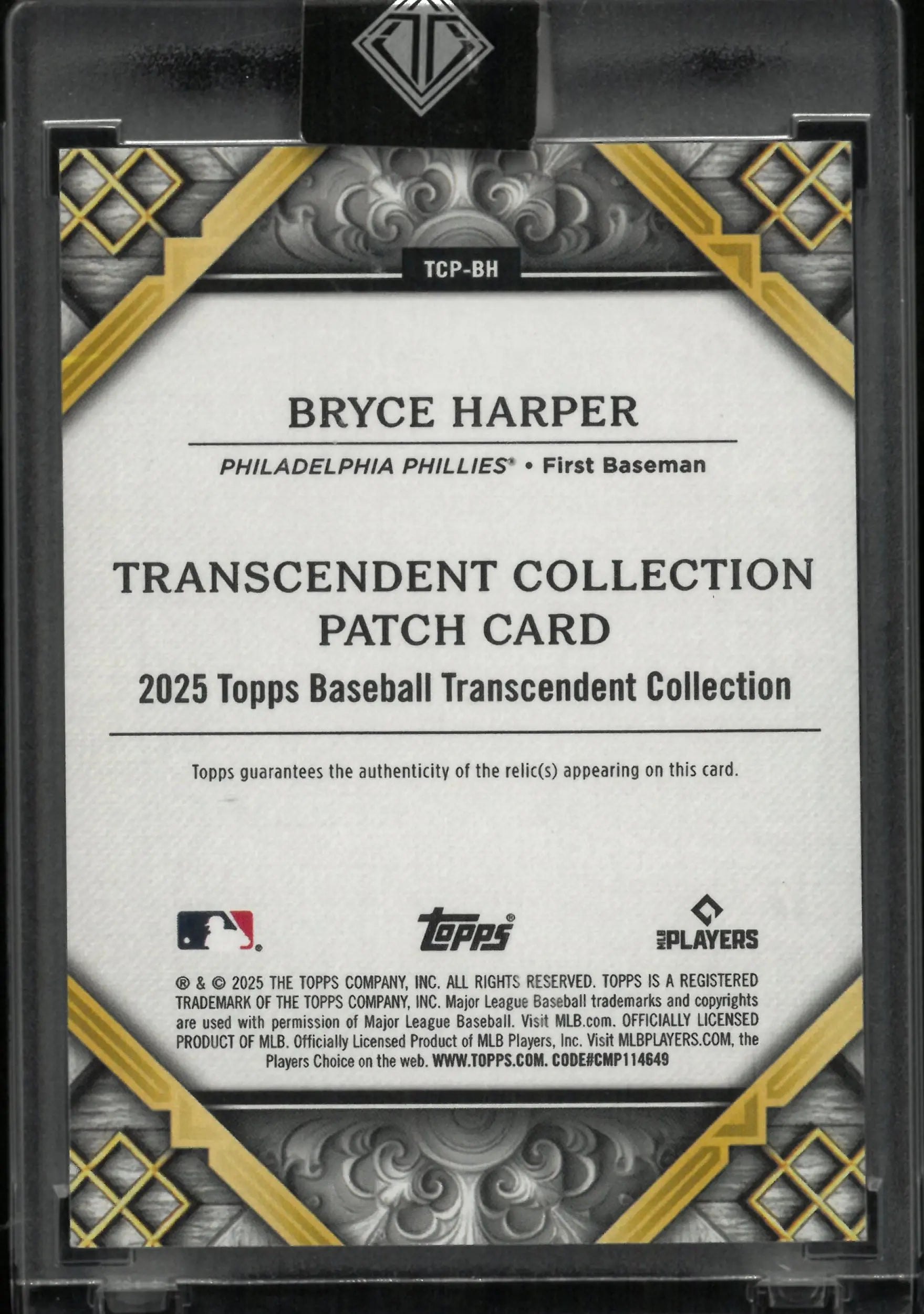 2025 Topps Transcendent Patch Bryce Harper Green /5 