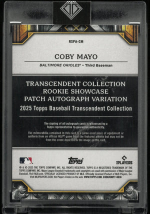 2025 Topps Transcendent Rookie Patch Autograph Coby Mayo Auto RC /25 