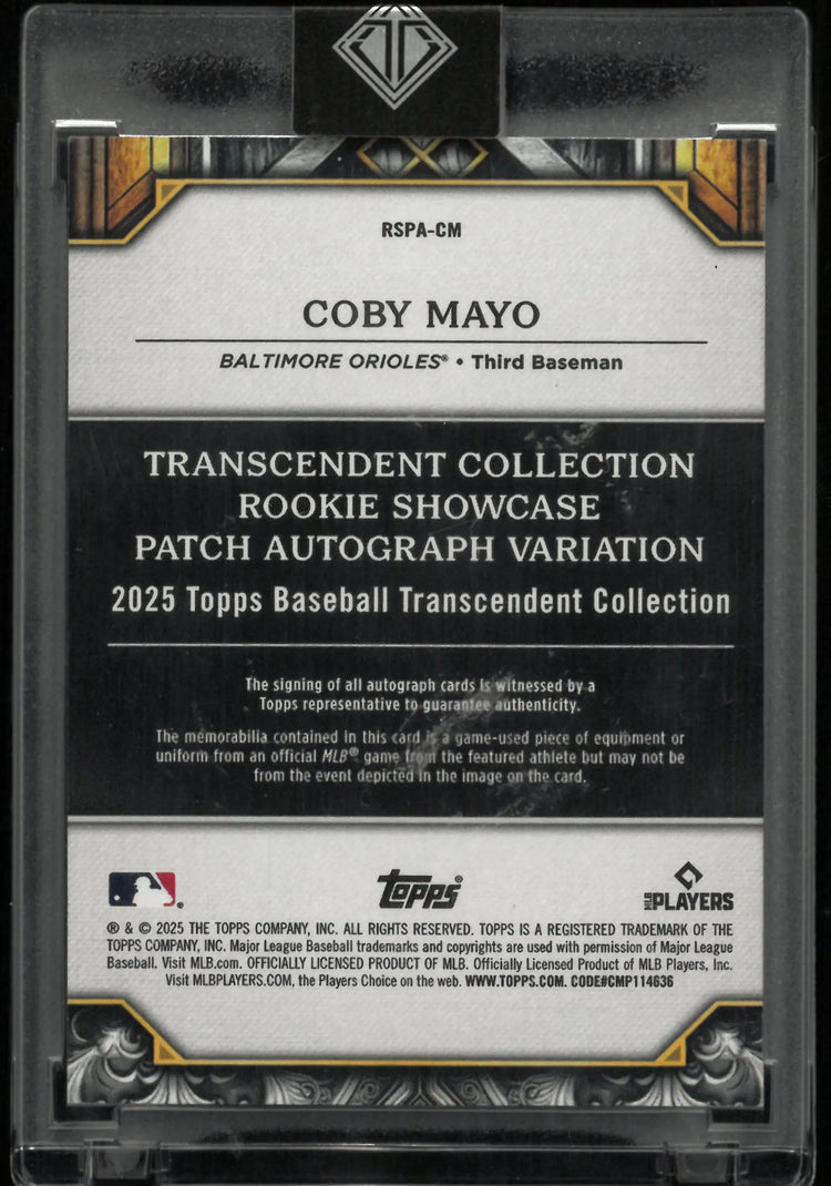 2025 Topps Transcendent Rookie Patch Autograph Coby Mayo Auto RC /25 