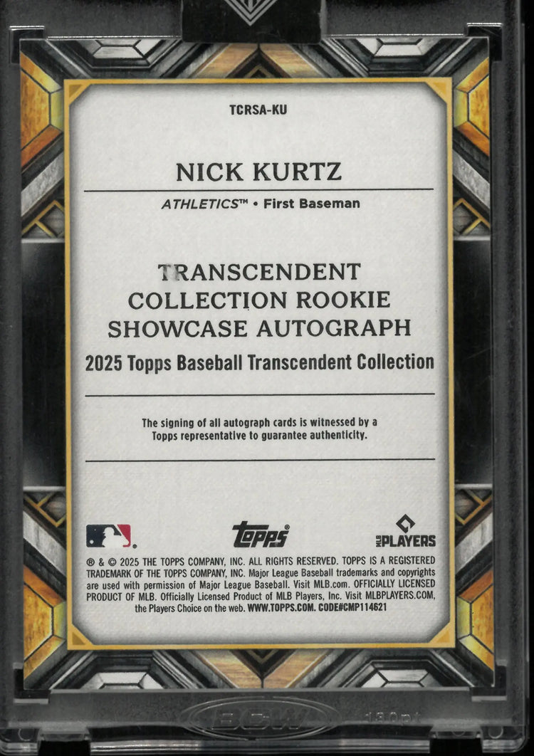 2025 Topps Transcendent Rookie Showcase Autograph Nick Kurtz Auto Green /5 