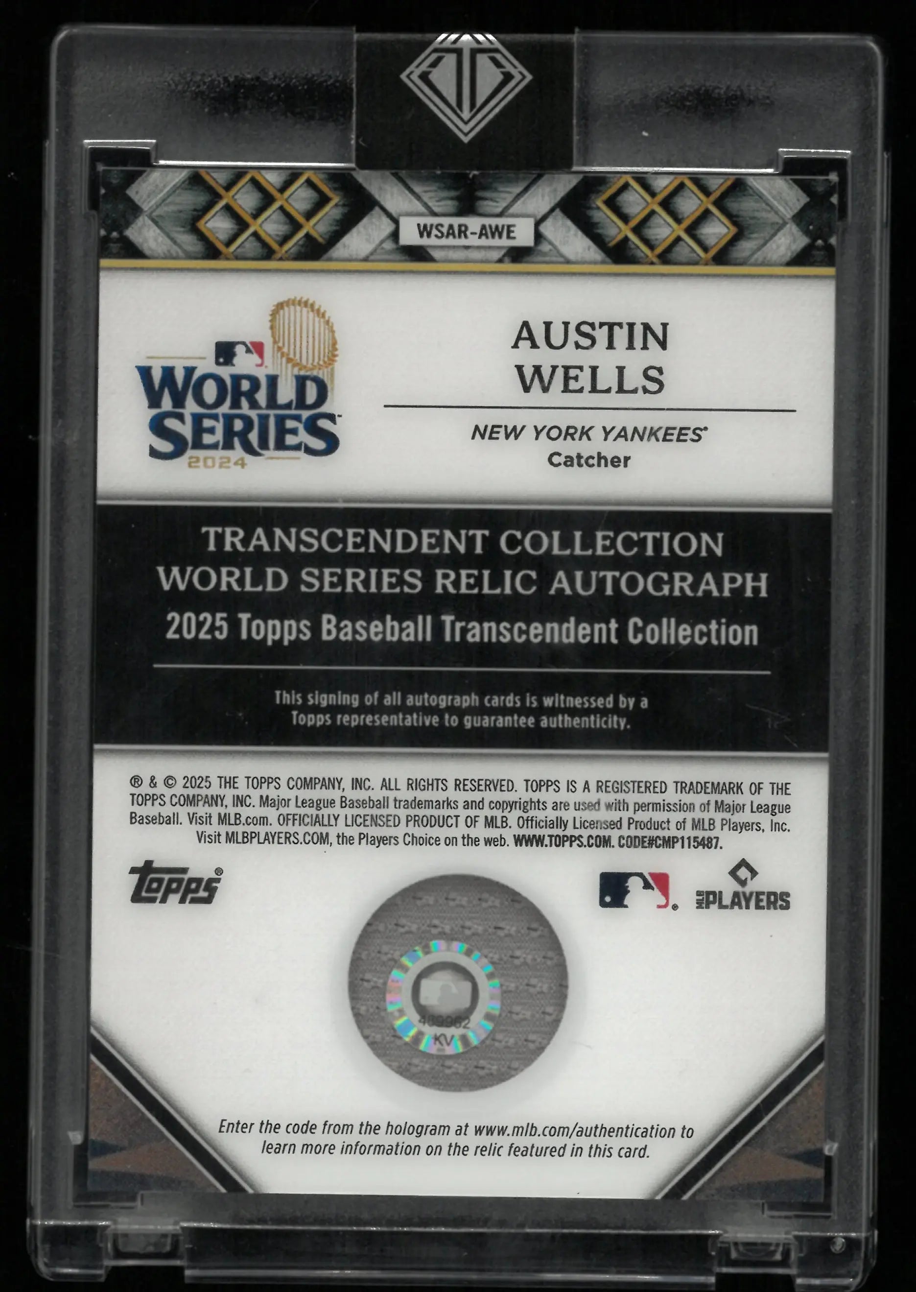 2025 Topps Transcendent World Series Relic Autograph Austin Wells Auto Green /5 