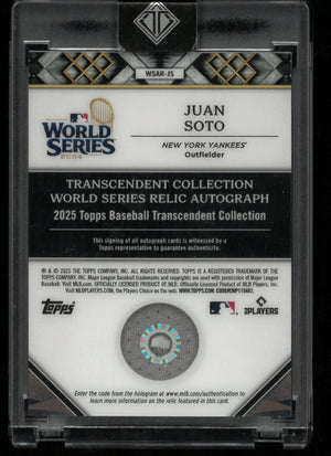2025 Topps Transcendent World Series Relic Juan Soto Autograph Auto Blue /10 