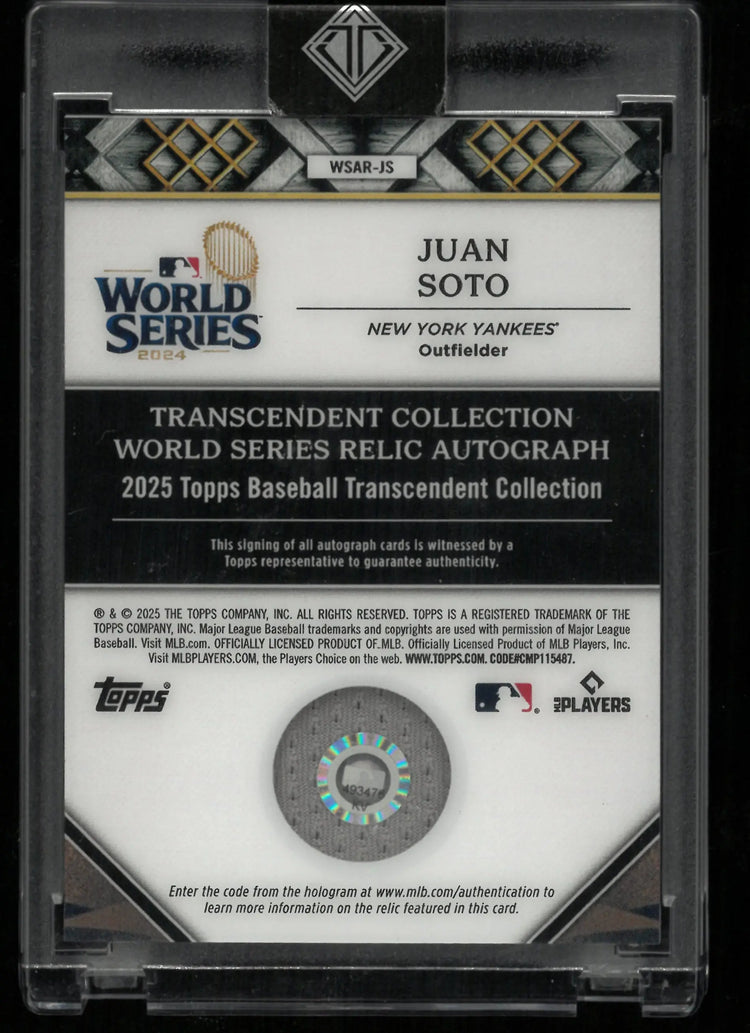 2025 Topps Transcendent World Series Relic Juan Soto Autograph Auto Blue /10 