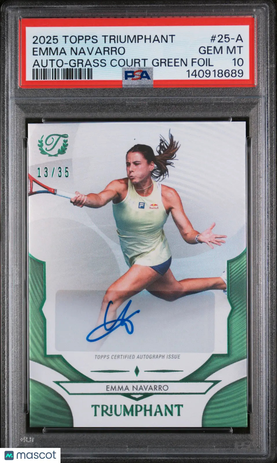 2025 Topps Triumphant Tennis Auto Emma Navarro A Grass Court Green Foil/35 PSA10 