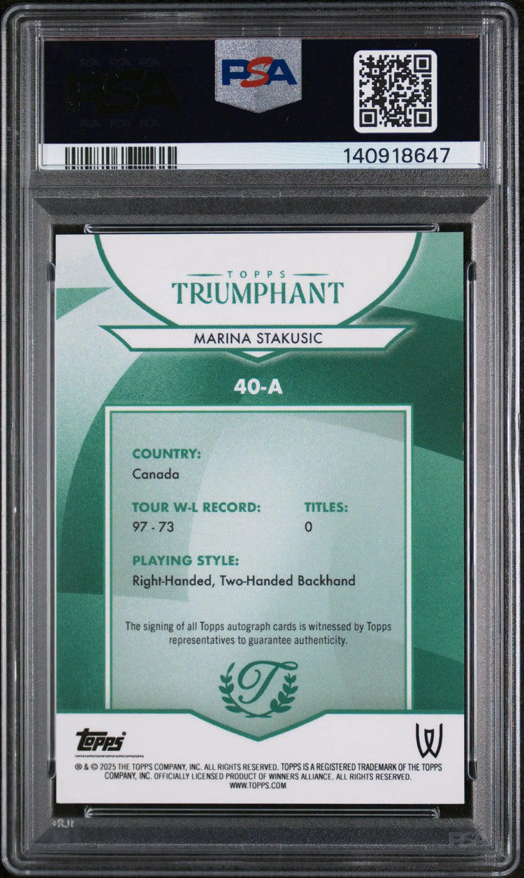 2025 Topps Triumphant Tennis Auto Marina Stakusic A Ball Yellow Foil 14/15 PSA 8 