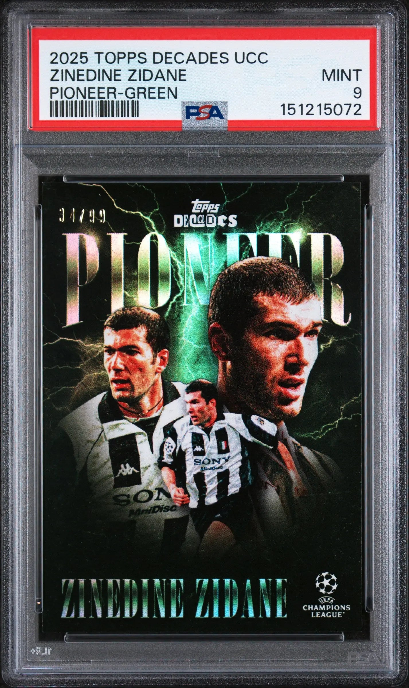 2025 Topps UCC Decades 1990's Pioneer Zinedine Zidane Green /99 PSA 9 