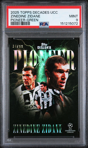 2025 Topps UCC Decades 1990's Pioneer Zinedine Zidane Green /99 PSA 9 