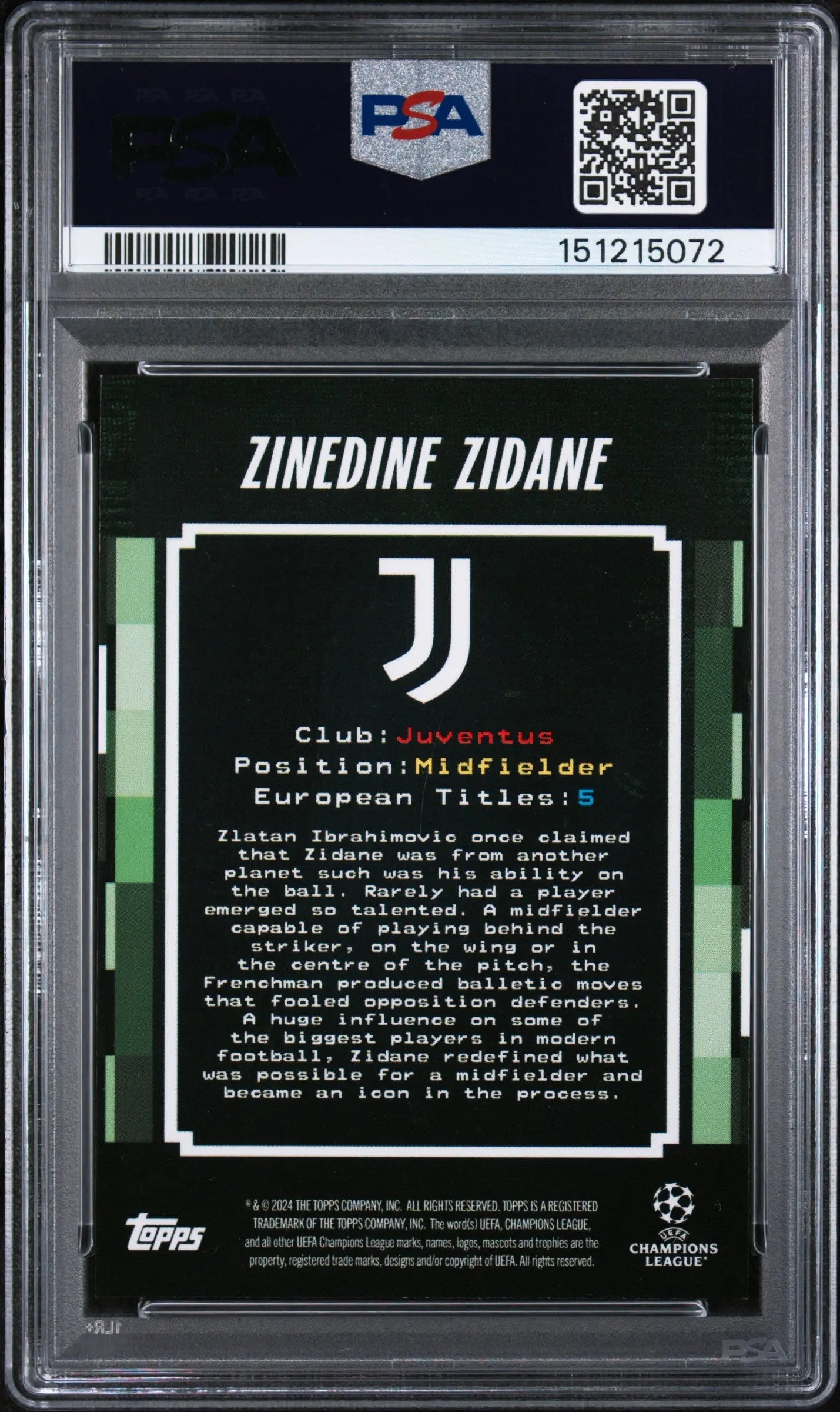 2025 Topps UCC Decades 1990's Pioneer Zinedine Zidane Green /99 PSA 9 