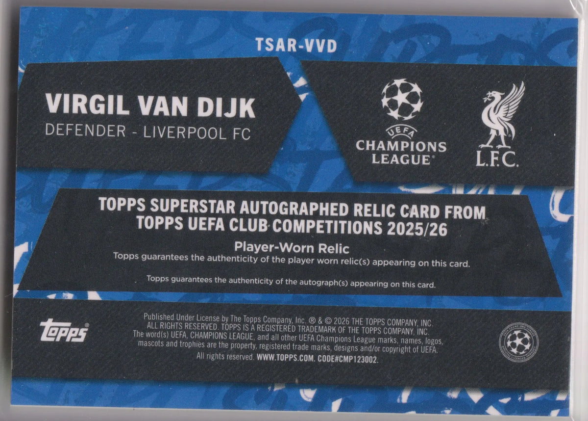 2025 Topps UEFA CC Superstar Autograph Patch Virgil Van Dijk Auto Gold /50 