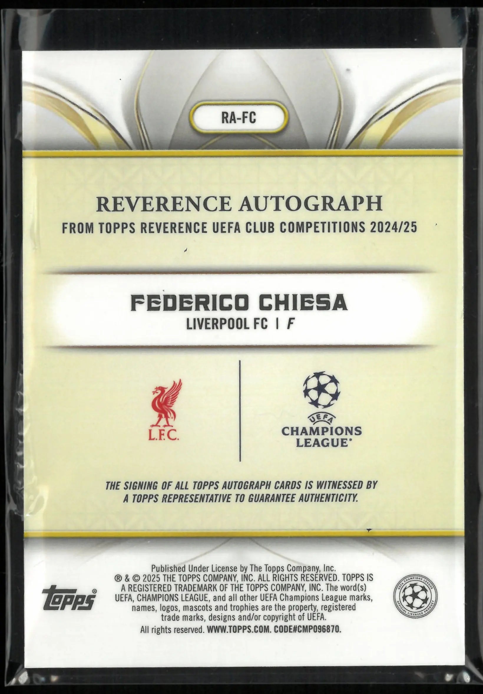 2025 Topps UEFA Champions League Reverence Autograph Federico Chiesa Auto /75 