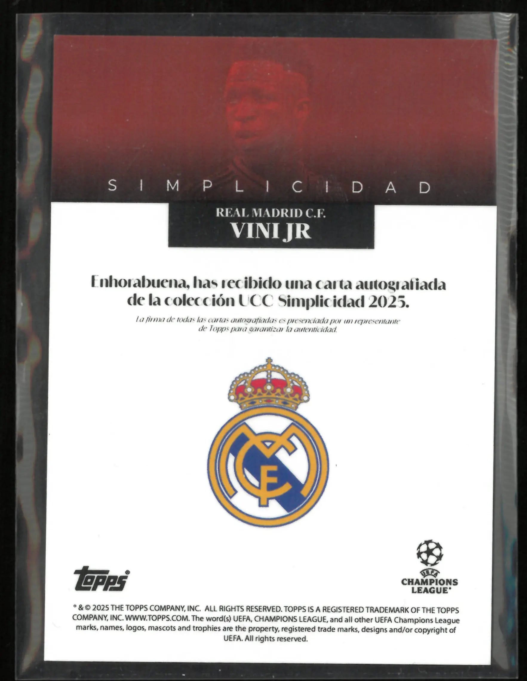 2025 Topps UEFA Champions League Simplicidad Vini JR Autograph /10 