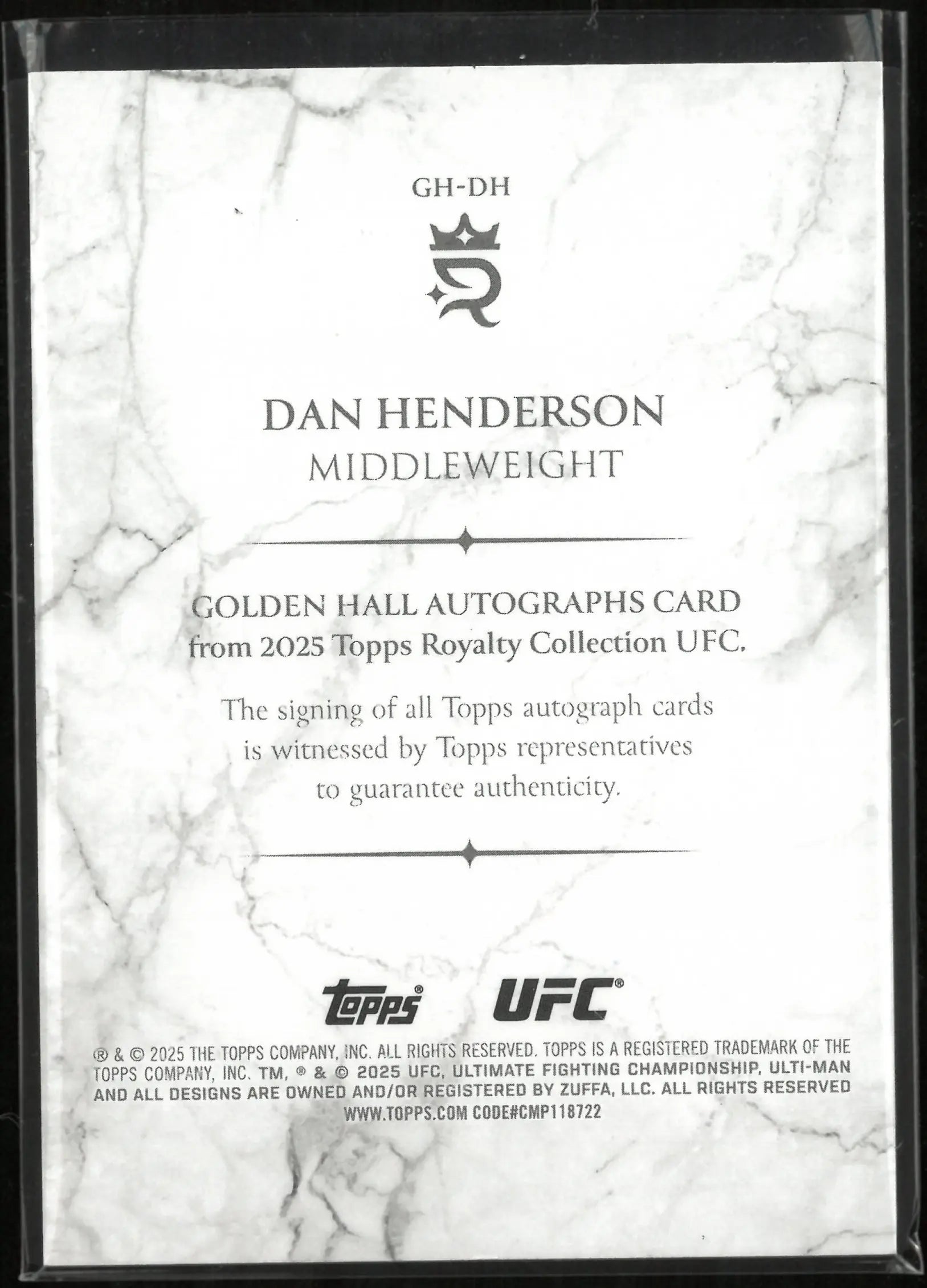 2025 Topps UFC Royalty Collection Golden Hall Autograph Dan Henderson Auto /99 