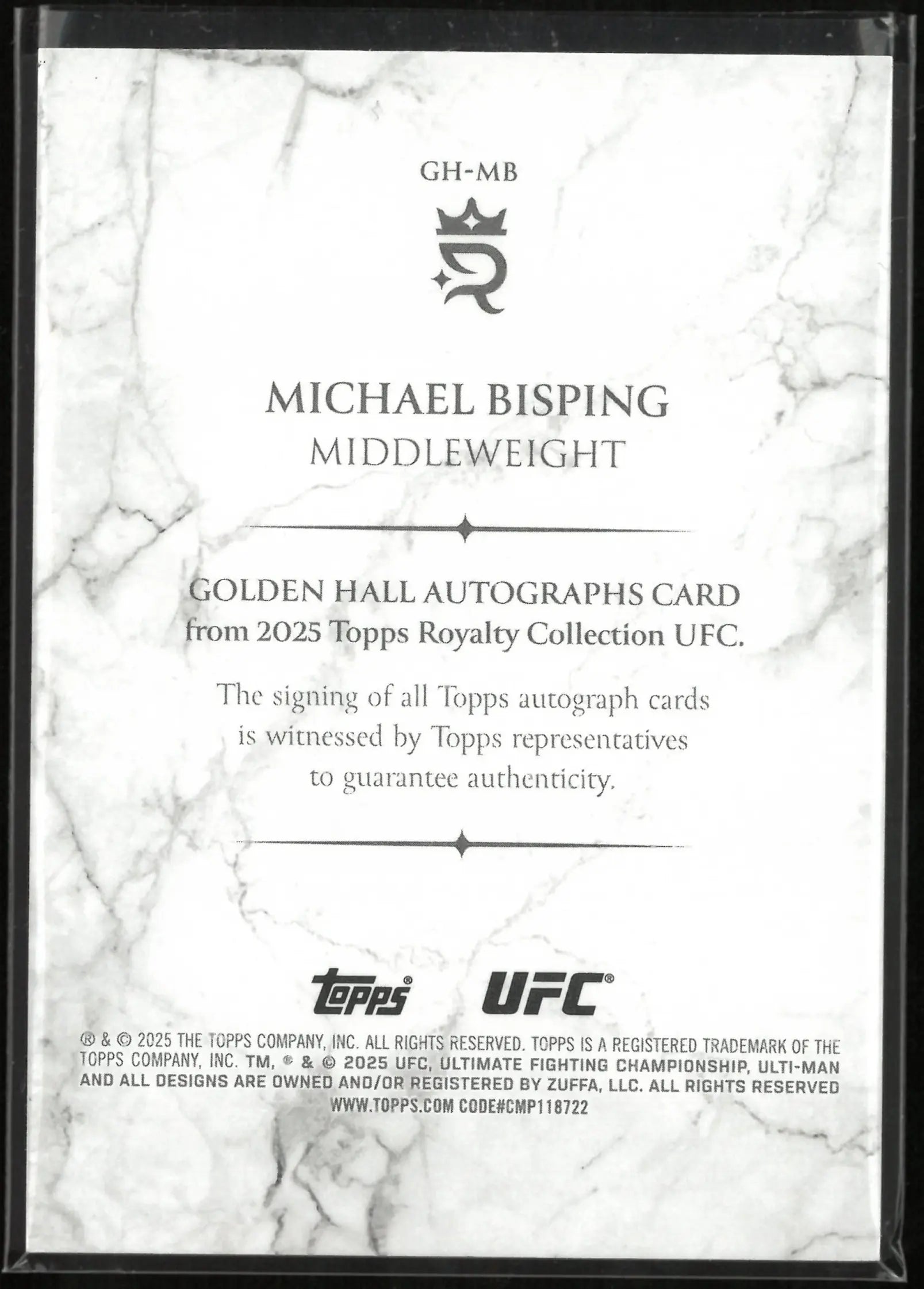 2025 Topps UFC Royalty Collection Golden Hall Autograph Michael Bisping /99 