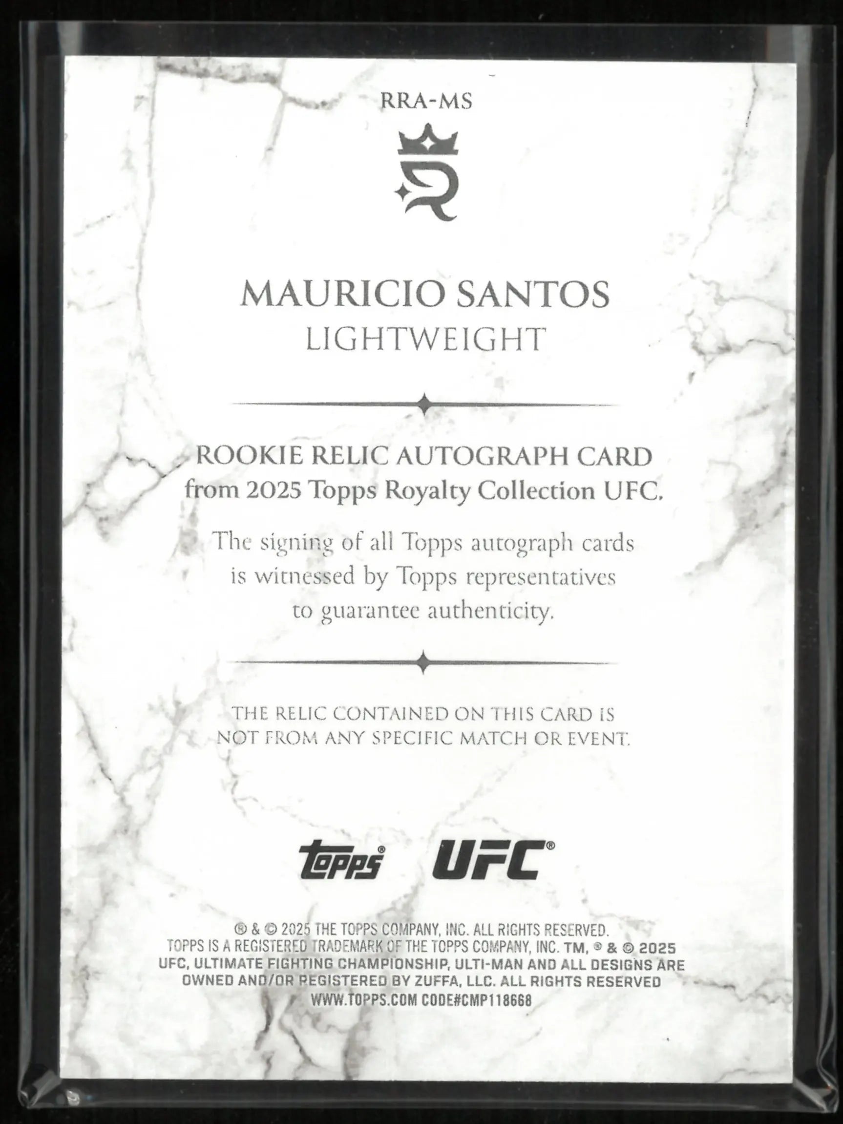 2025 Topps UFC Royalty Collection Rookie Relic Auto Patch Mauricio Santos RC /99 