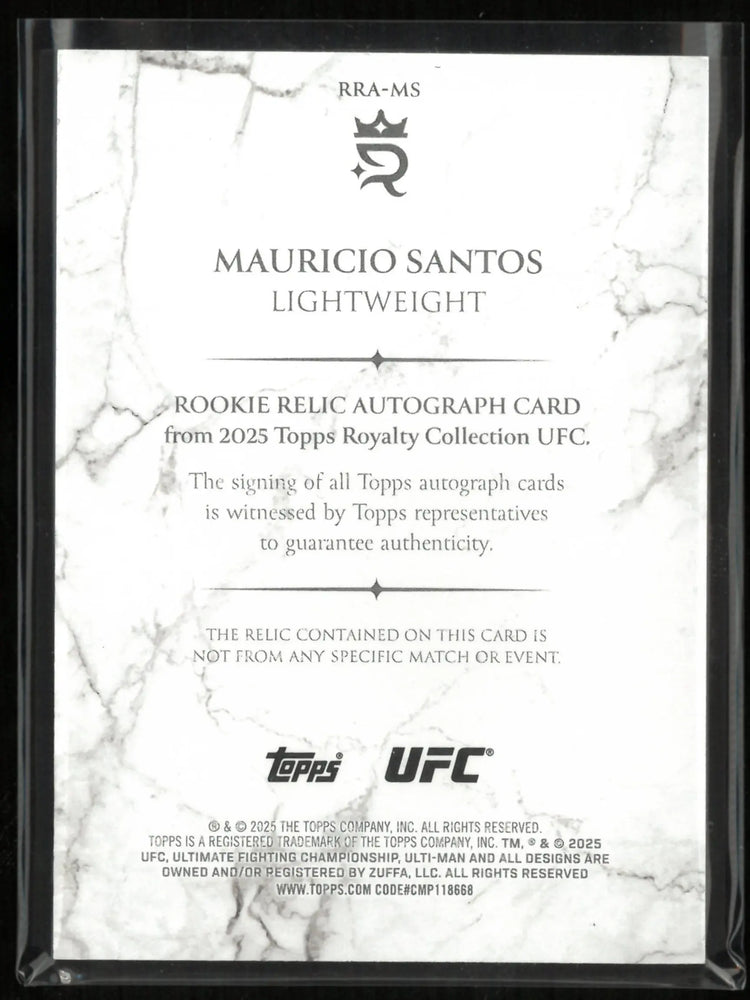 2025 Topps UFC Royalty Collection Rookie Relic Auto Patch Mauricio Santos RC /99 