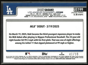 2025 Topps Update Series Roki Sasaki Rookie RC Green Speckle /99 