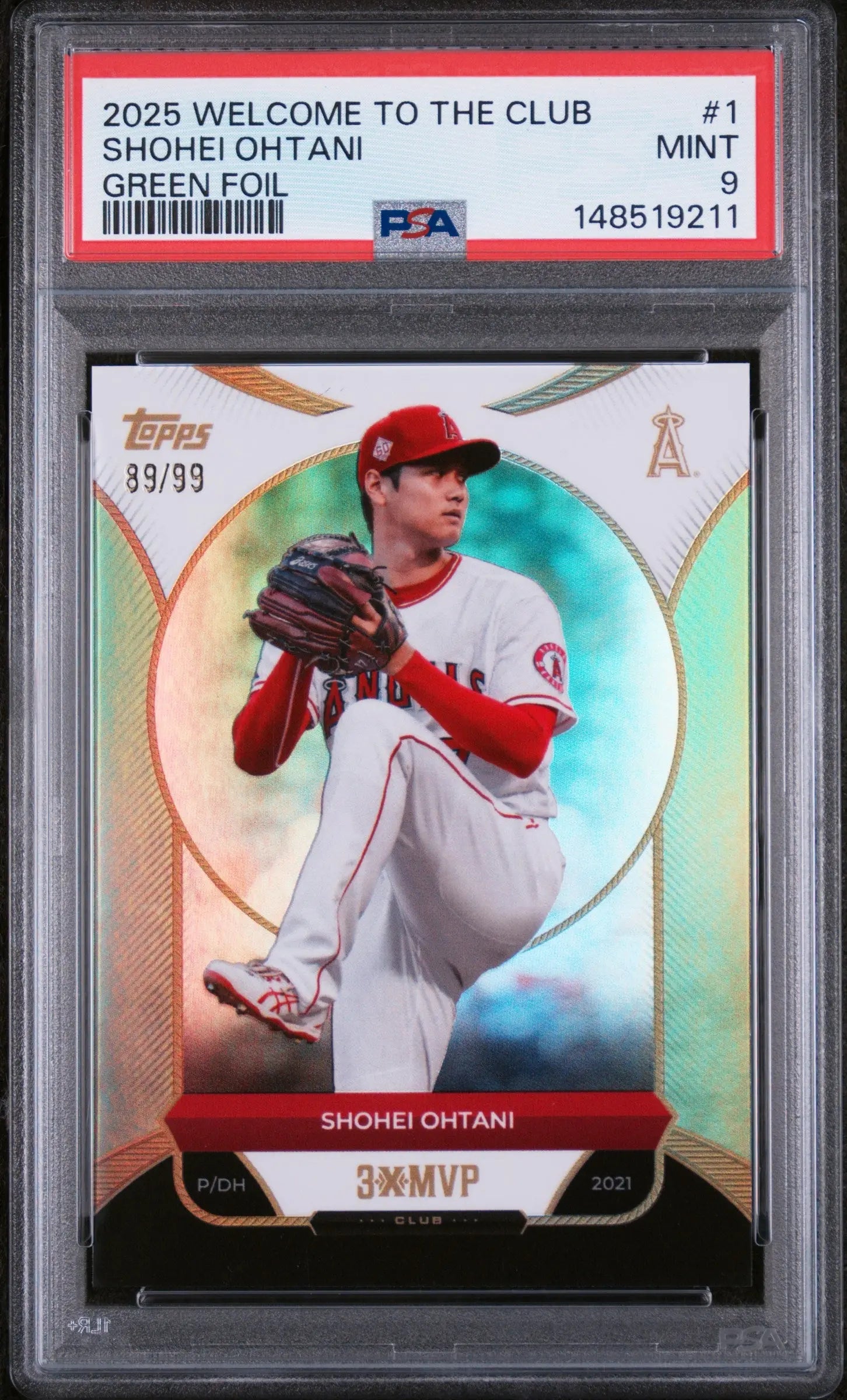 2025 Topps Welcome To The Club 3X MVP Shohei Ohtani  Green Foil /99 PSA 9 