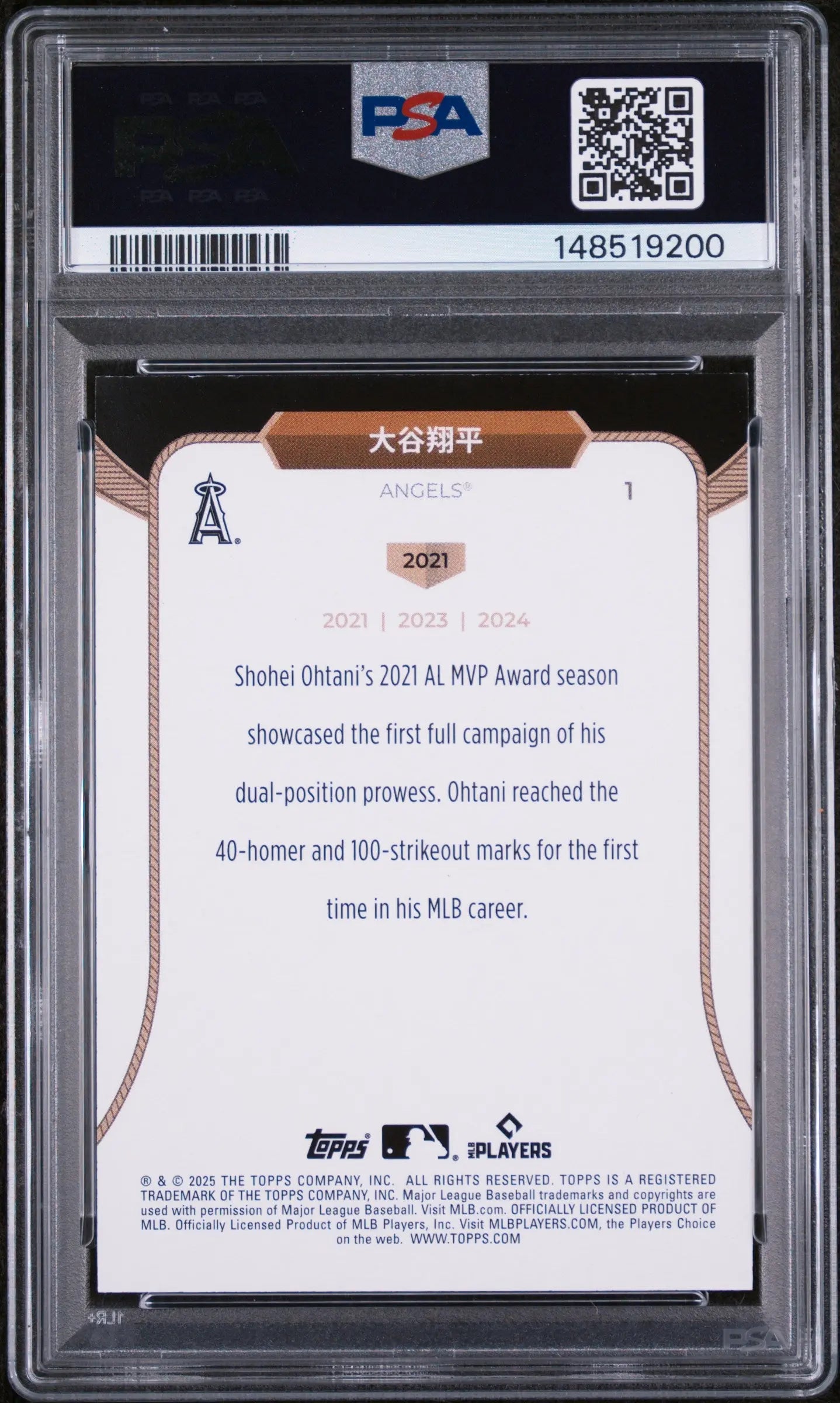 2025 Topps Welcome To The Club 3X MVP Shohei Ohtani Ohtani Kanji Language PSA 8 