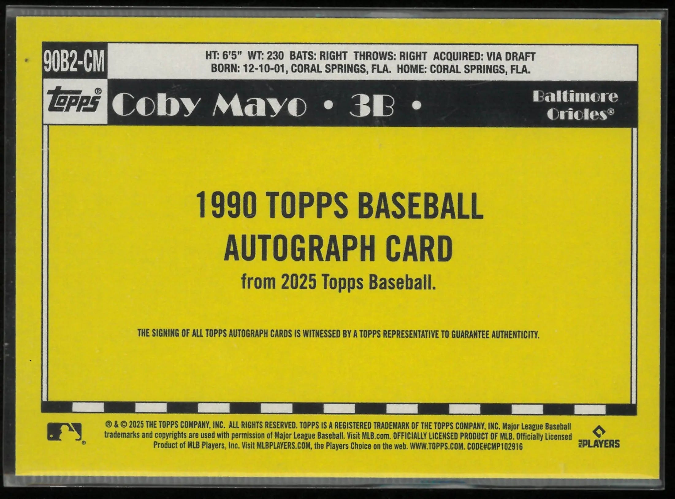 2025 Topps baseball Coby Mayo 1990 35th Anniversary Purple RC Rookie Autograph Auto 