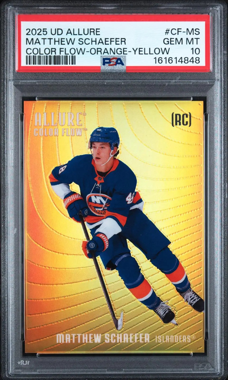 2025 UD Allure Color Flow Rookie Matthew Schaefer RC Orange-Yellow PSA 10 