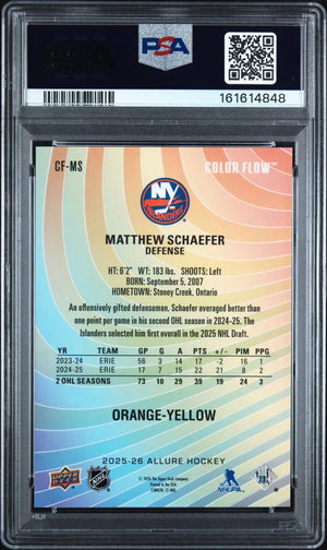 2025 UD Allure Color Flow Rookie Matthew Schaefer RC Orange-Yellow PSA 10 