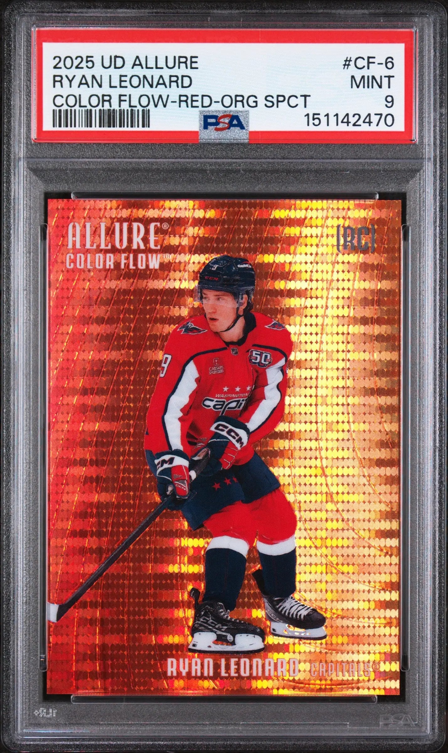 2025 UD Allure Color Flow Rookie Ryan Leonard  Red Orange Spectrum /399 RC PSA 9 