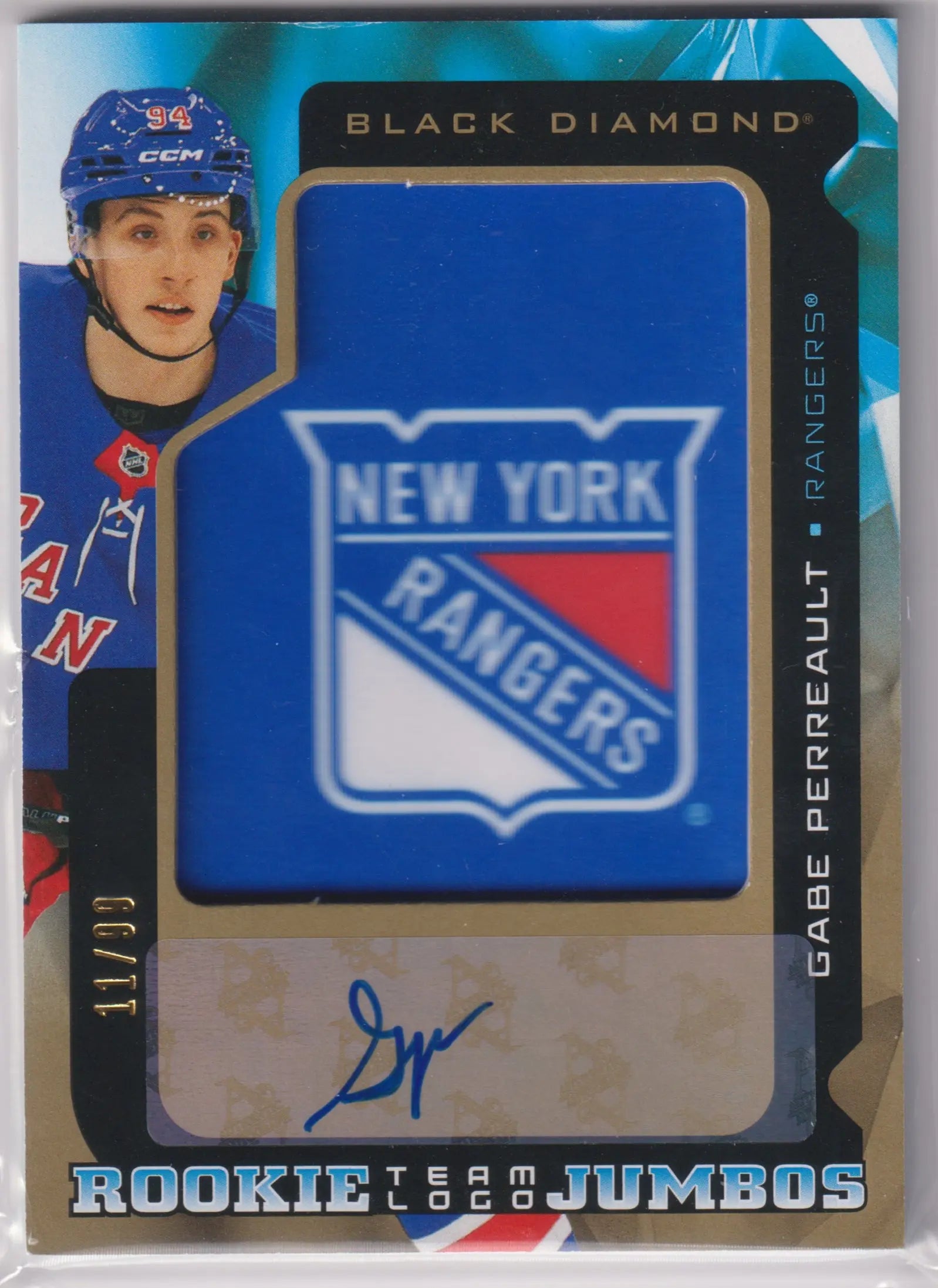 2025 UD Black Diamond Rookie Jumbos Team Logo Patch Autograph Gabe Perreault /99 