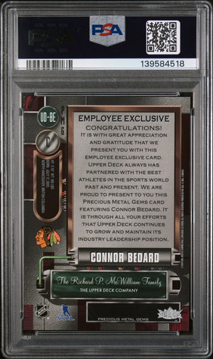 2025 UD Employee Exclusive Precious Metal Gems Connor Bedard Purple PSA 9 