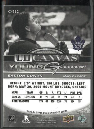 2025 UD Extended Series UD Canvas Black White Young Guns RC Easton Cowan 