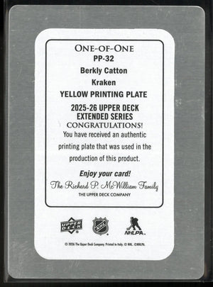 2025 UD Extended Series Yellow Printing Plate Prospects Berkly Catton 1/1 