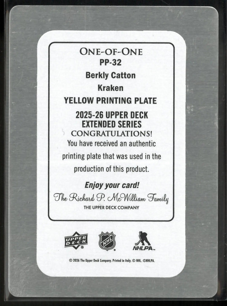 2025 UD Extended Series Yellow Printing Plate Prospects Berkly Catton 1/1 