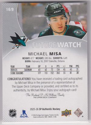 2025 UD SP Authentic Future Watch Rookie Autograph Michael Misa Auto /999 RC 