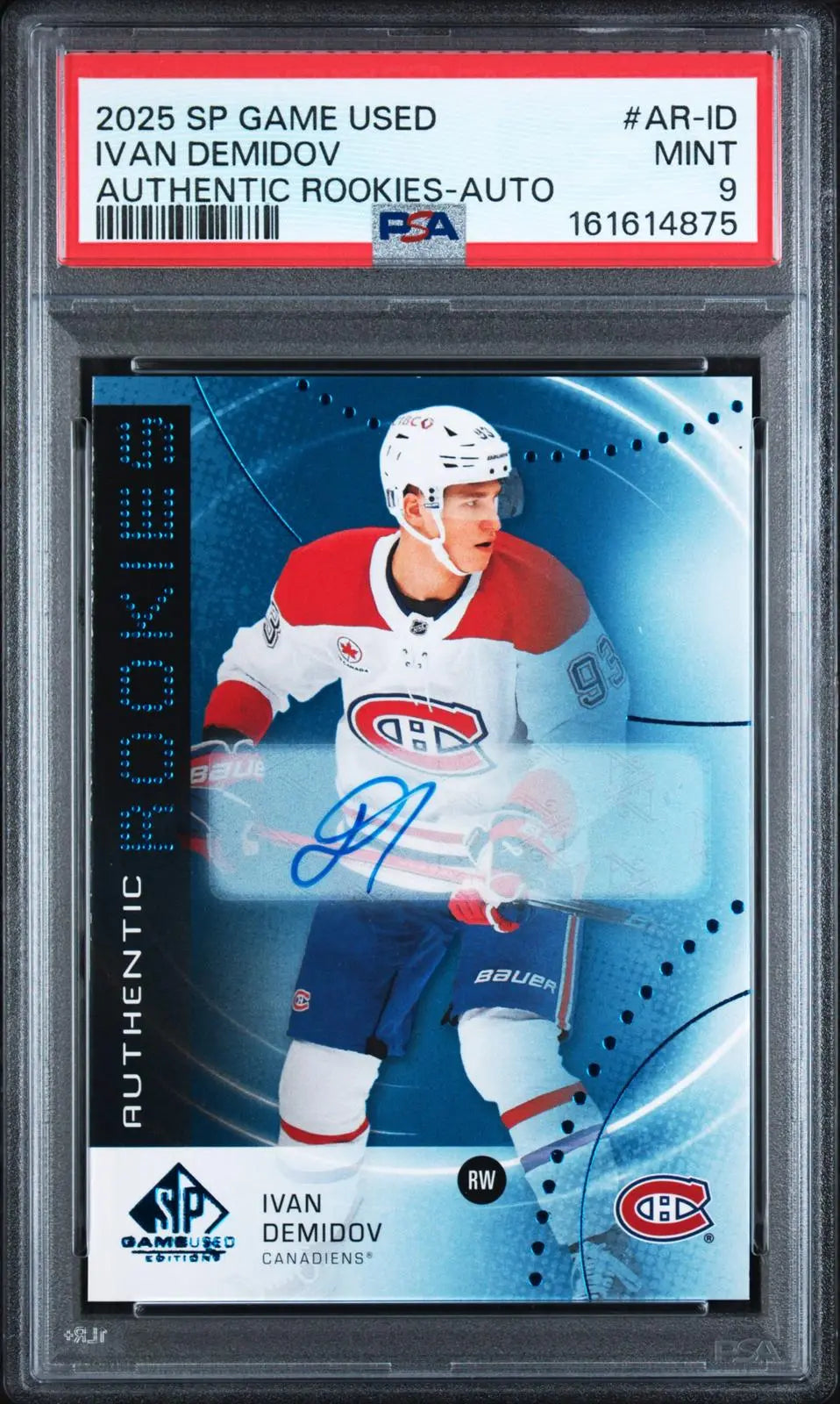 2025 UD SP Game Used Authentic Rookies Auto Ivan Demidov RC Blue Autograph PSA 9 