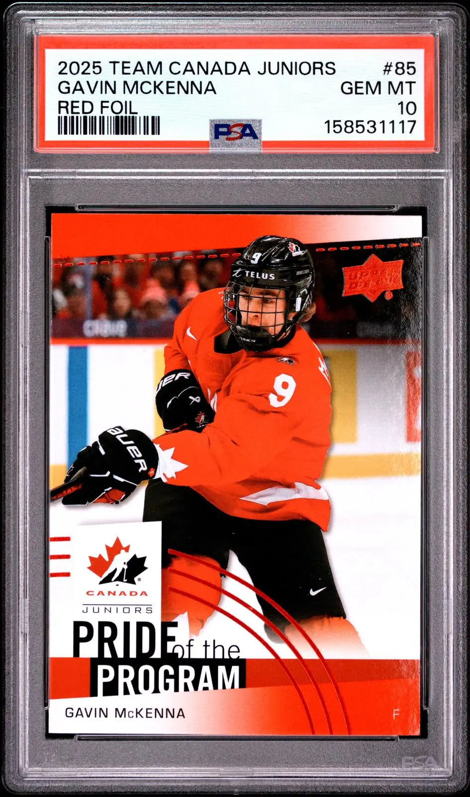 2025 UD Team Canada Juniors Pride of the Program Gavin McKenna Red Foil PSA 10 