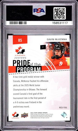 2025 UD Team Canada Juniors Pride of the Program Gavin McKenna Red Foil PSA 10 