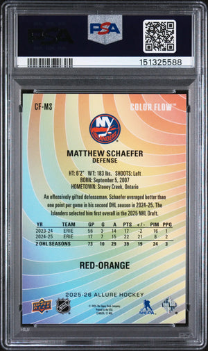 2025 Upper Deck Allure Color Flow Matthew Schaefer #CF-MS Red Orange PSA 10 