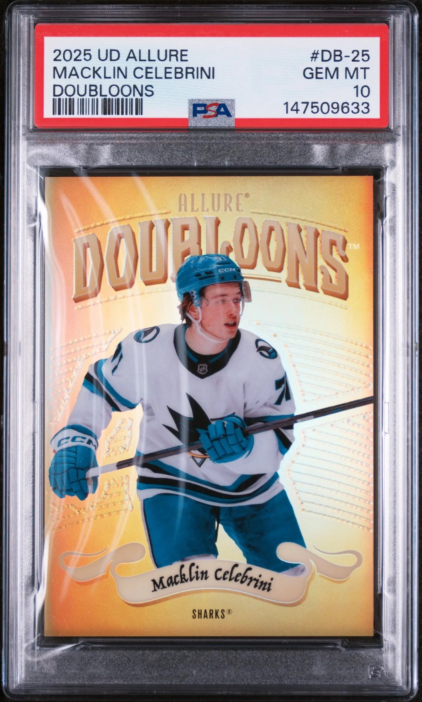 2025 Upper Deck Allure Doubloons Macklin Celebrini SSP PSA 10 