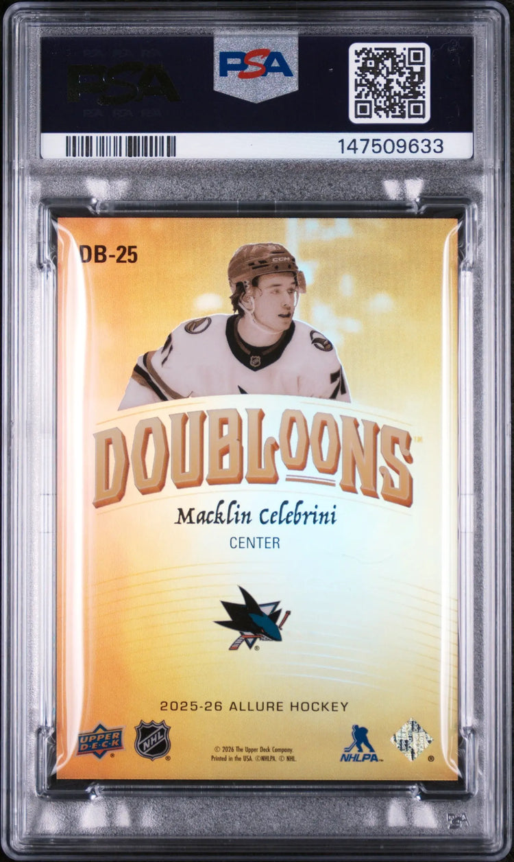 2025 Upper Deck Allure Doubloons Macklin Celebrini SSP PSA 10 