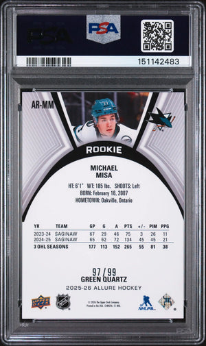 2025 Upper Deck Allure Extended Green Quartz Rookies Michael Misa /99 PSA 10 