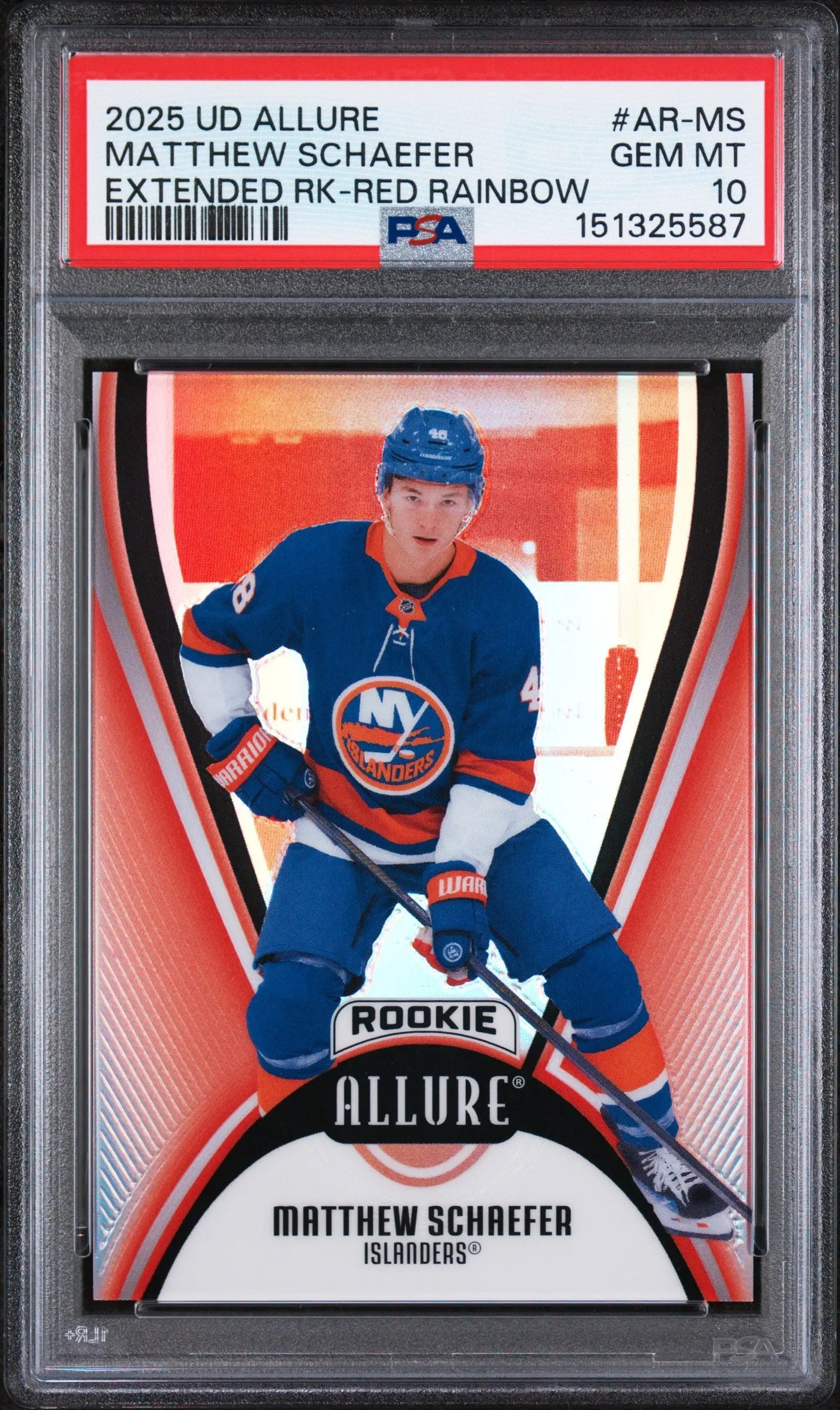 2025 Upper Deck Allure Extended Rookies Matthew Schaefer #AR-MS RK Red Rainbow PSA 10 