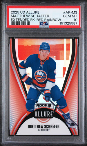 2025 Upper Deck Allure Extended Rookies Matthew Schaefer #AR-MS RK Red Rainbow PSA 10 