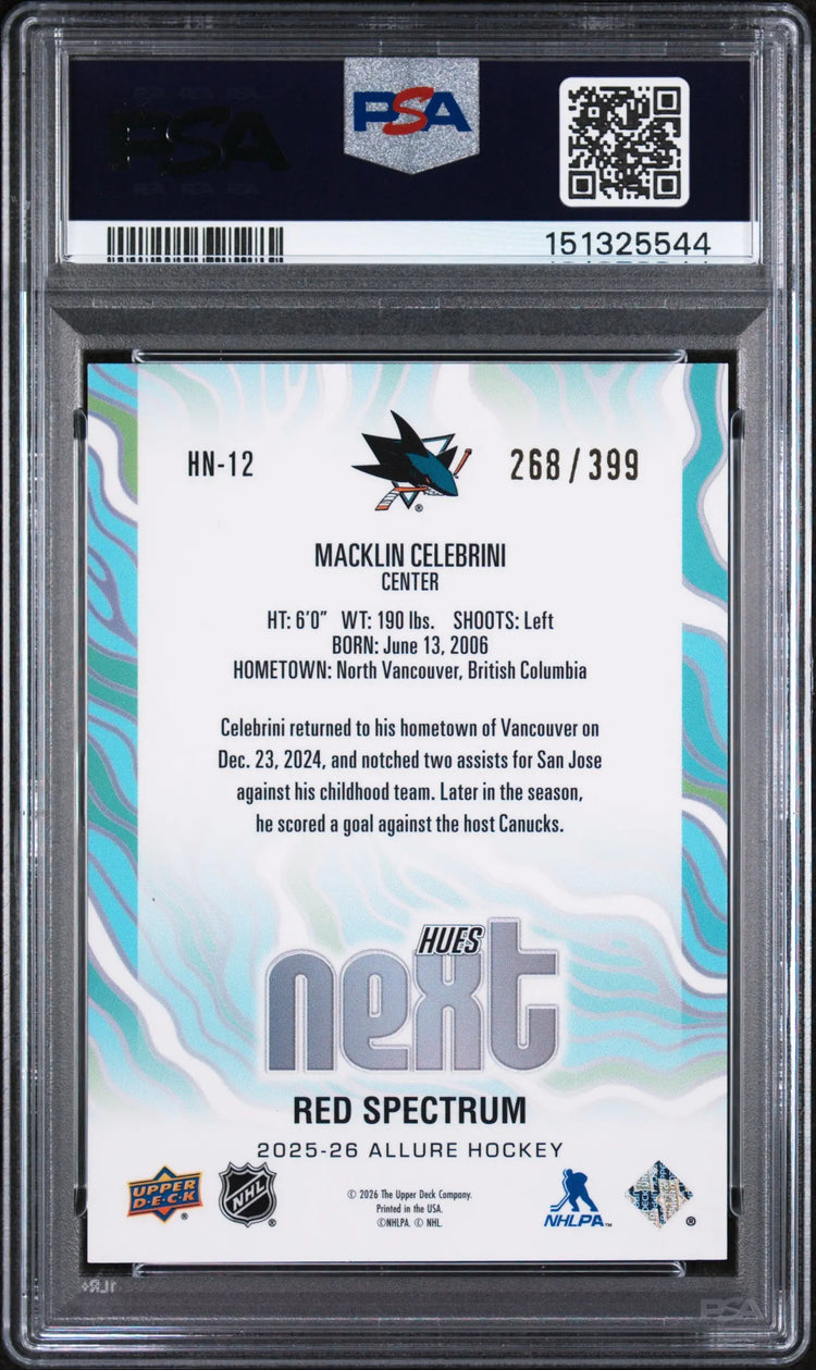 2025 Upper Deck Allure Hues Next Macklin Celebrini #HN-12 Spectrum PSA 8 