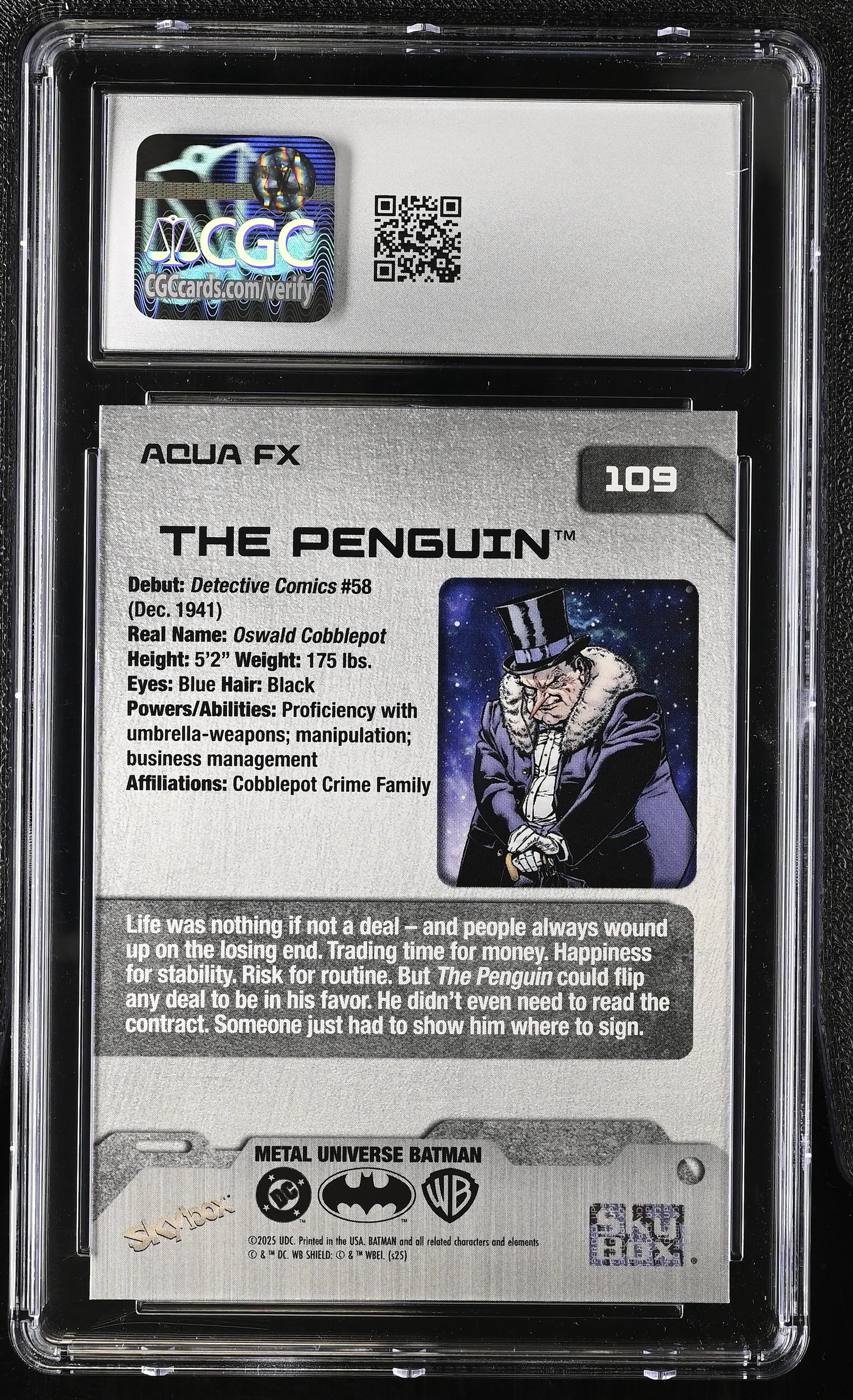 2025 Upper Deck Batman Metal Universe The Penguin #109 Aqua FX High Series CGC 9 
