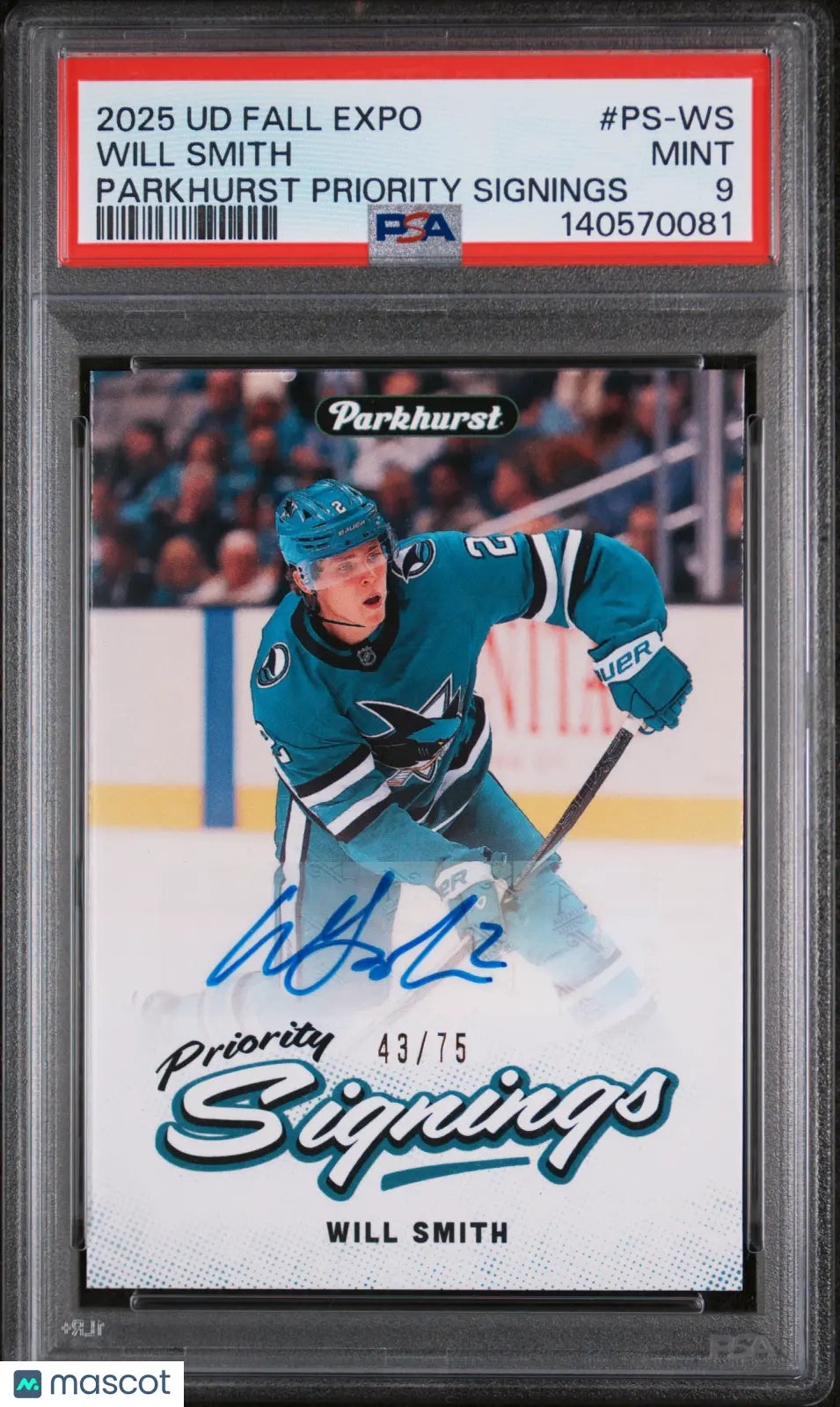 2025 Upper Deck Fall Expo Parkhurst Priority Signings Will Smith Auto /75 PSA 9 
