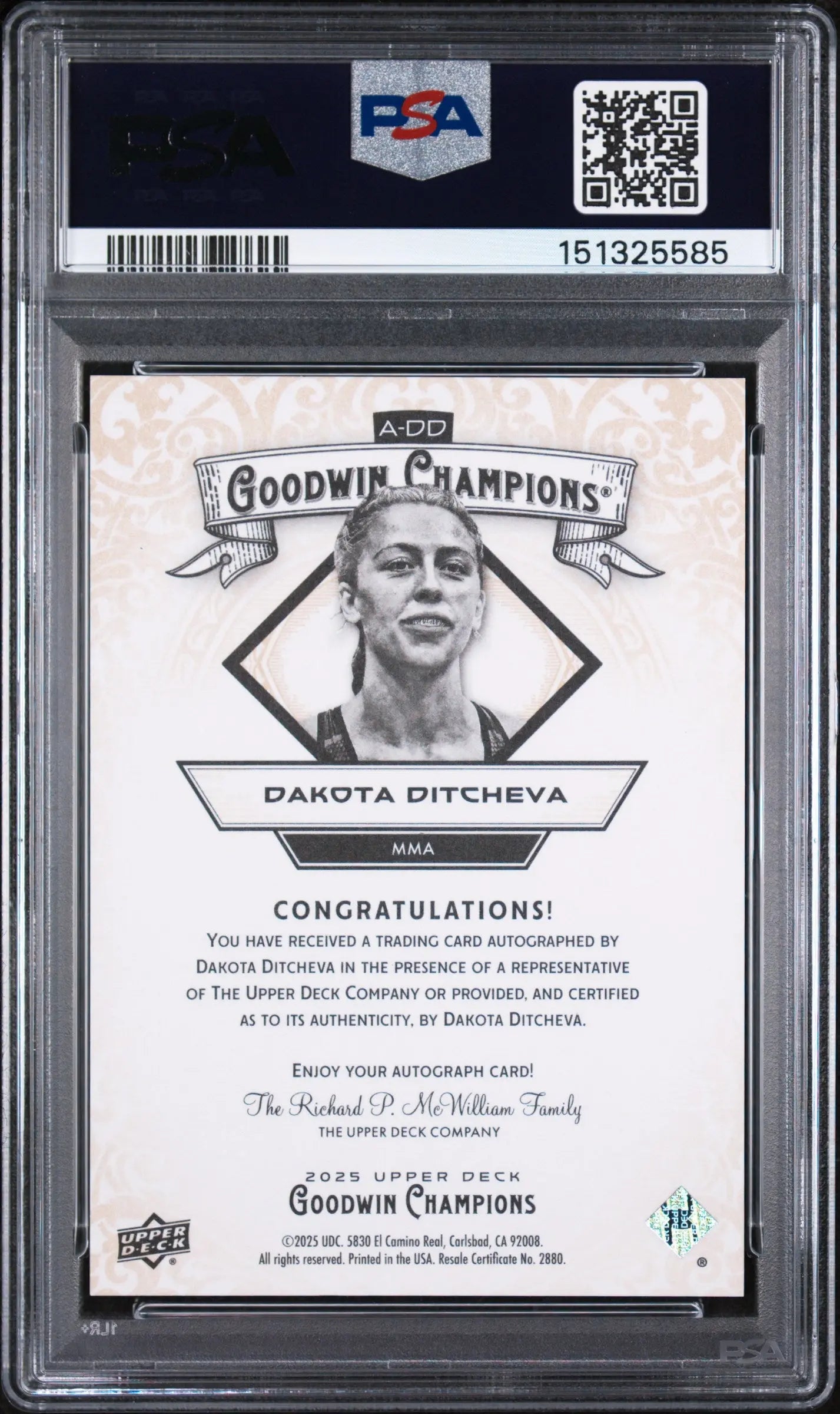 2025 Upper Deck Goodwin Champions Autographs Dakota Ditcheva Auto PSA 10 